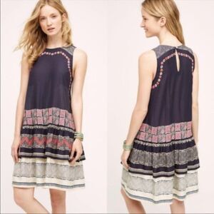 Anthropologie Nor White Nor Black Dress size Small Navy Blue Romona Swing